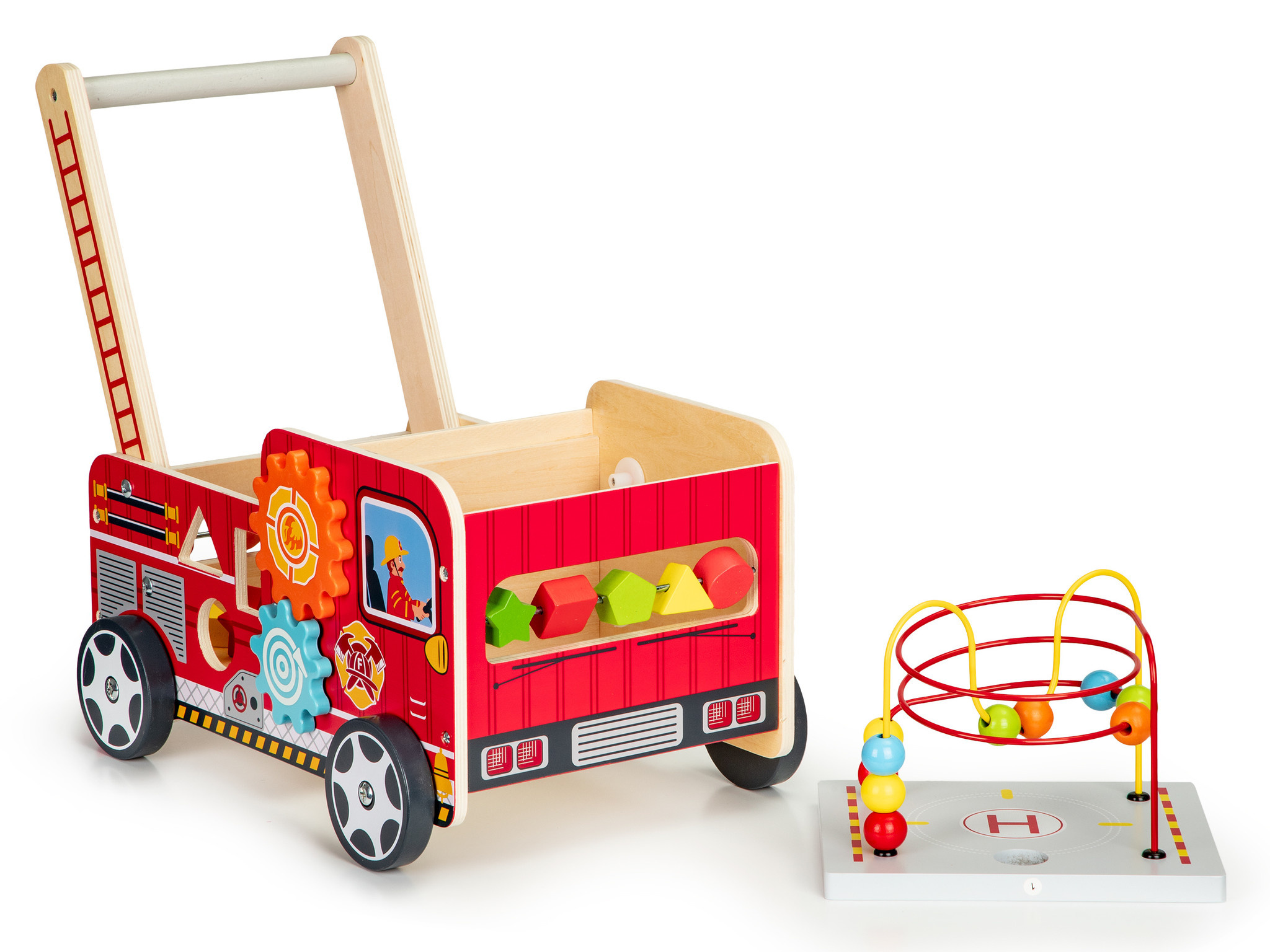 Loopwagen - brandweer - hout -  46 x 28 x 41,5 cm - rood