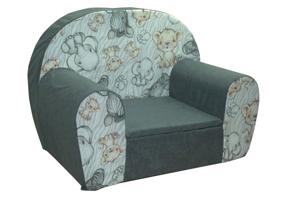 Kinderfauteuil - 60x40x45 cm - jungle dieren - grijs