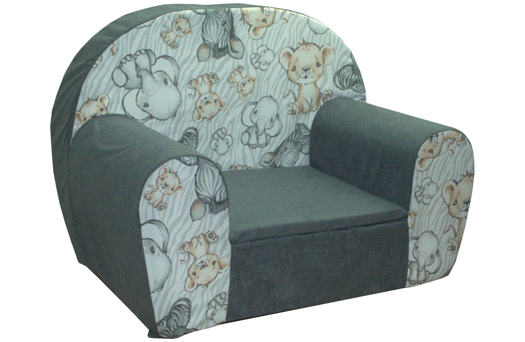 Kinderfauteuil - 60x40x45 cm - jungle dieren - grijs