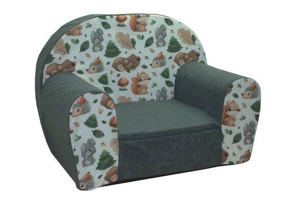 Kinderfauteuil - 60x40x45 cm - bos dieren - grijs