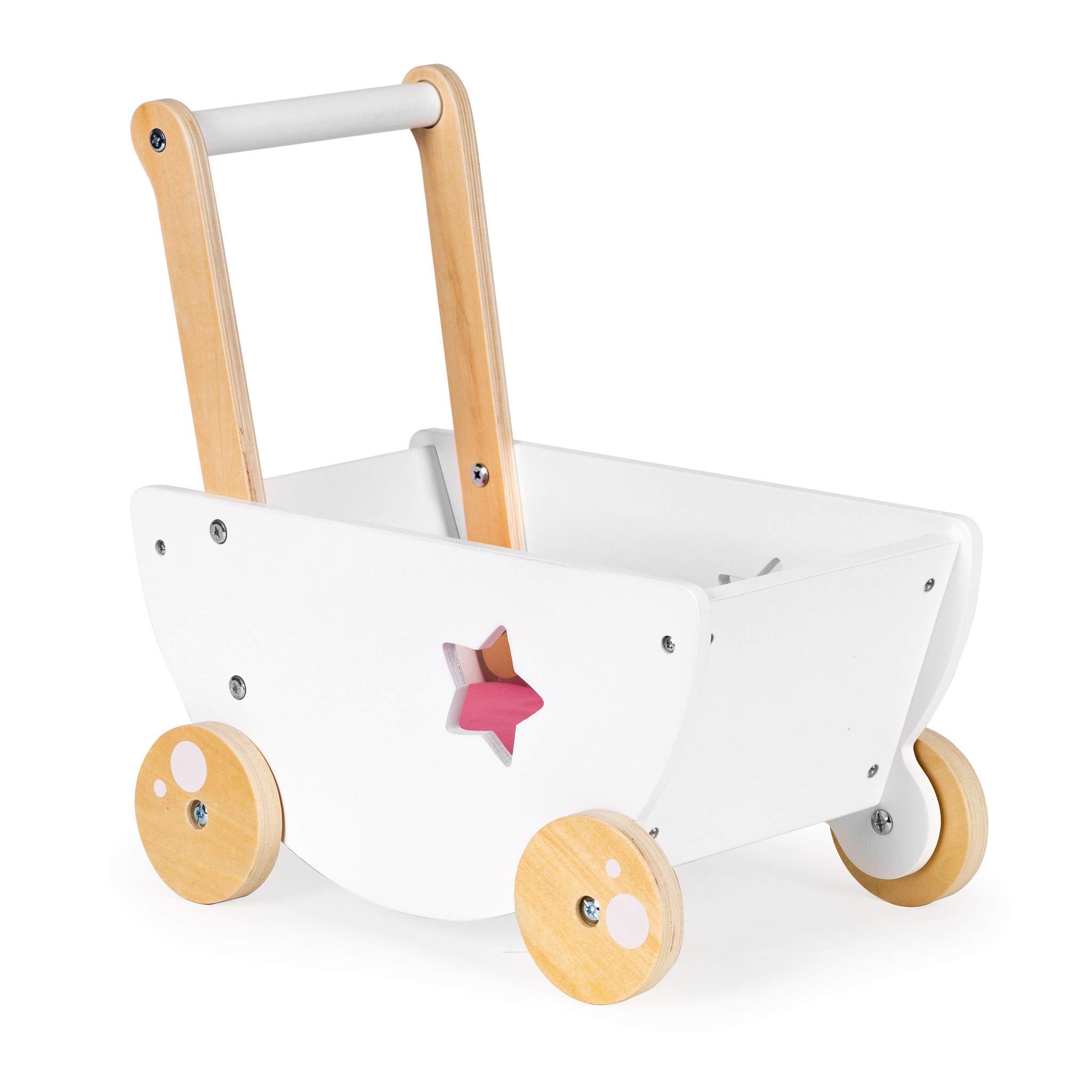 Houten poppenwagen - 40x26x42 cm - incl. beddengoed - wit