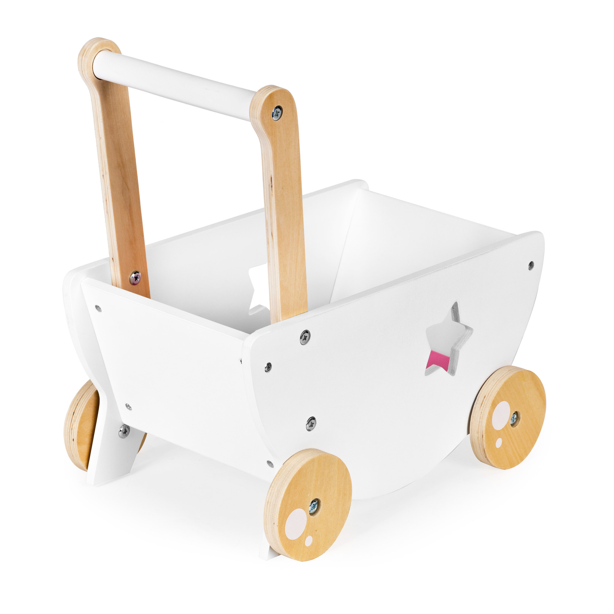 Houten poppenwagen - 40x26x42 cm - incl. beddengoed - wit