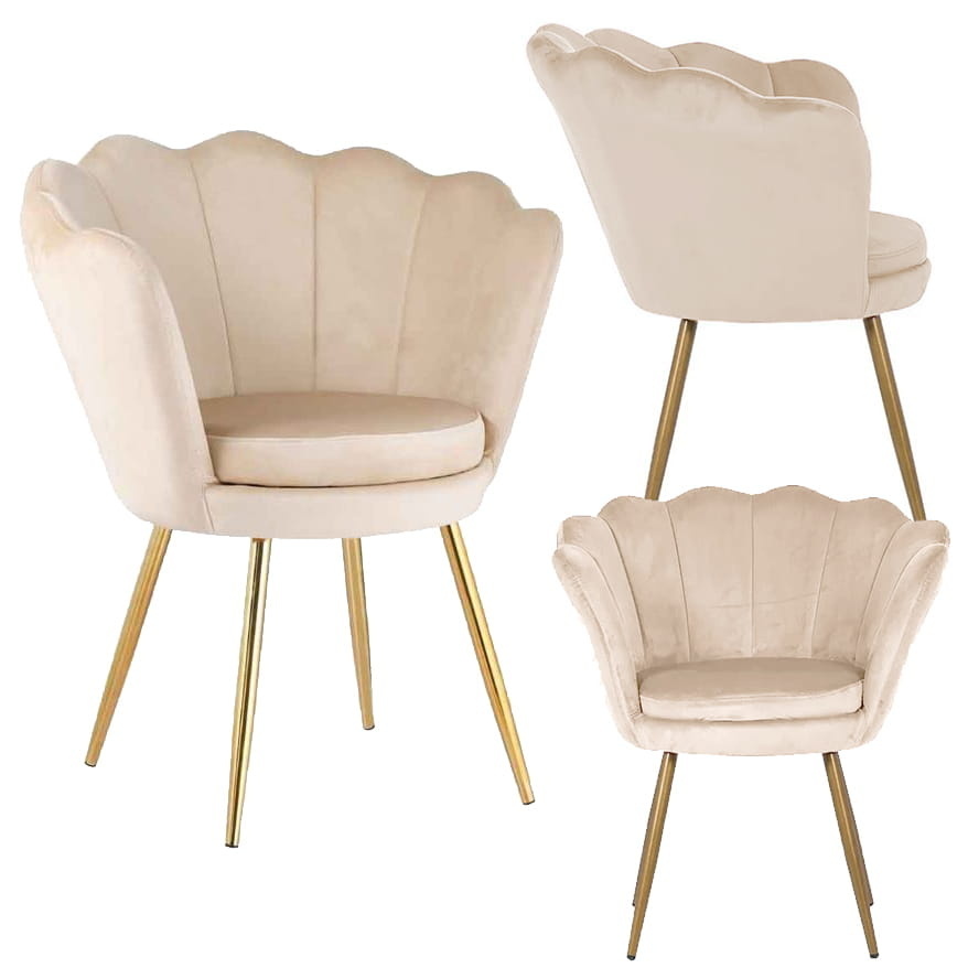 Schelp stoel - fauteuil - 58x51x88 cm - velvet - beige, goud