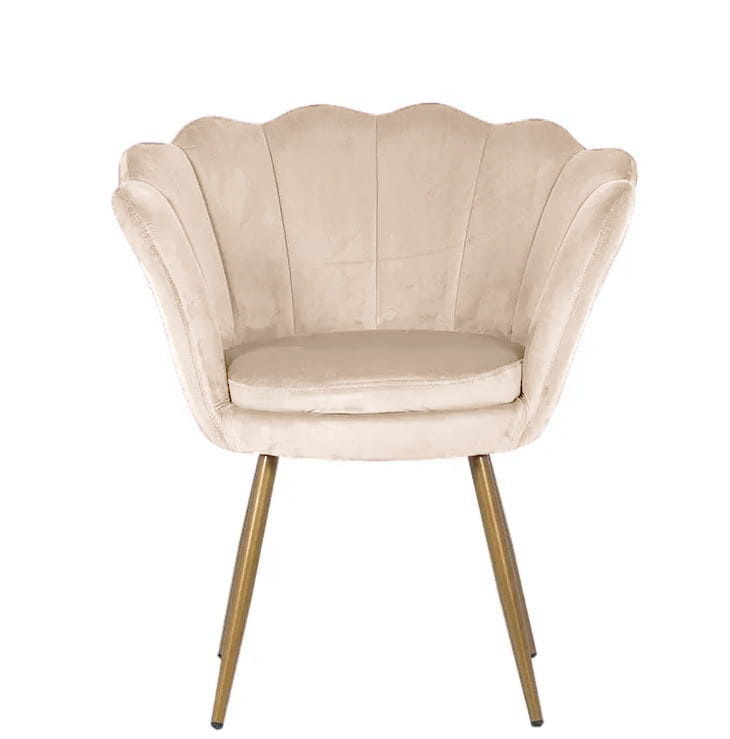 Schelp stoel - fauteuil - 58x51x88 cm - velvet - beige, goud