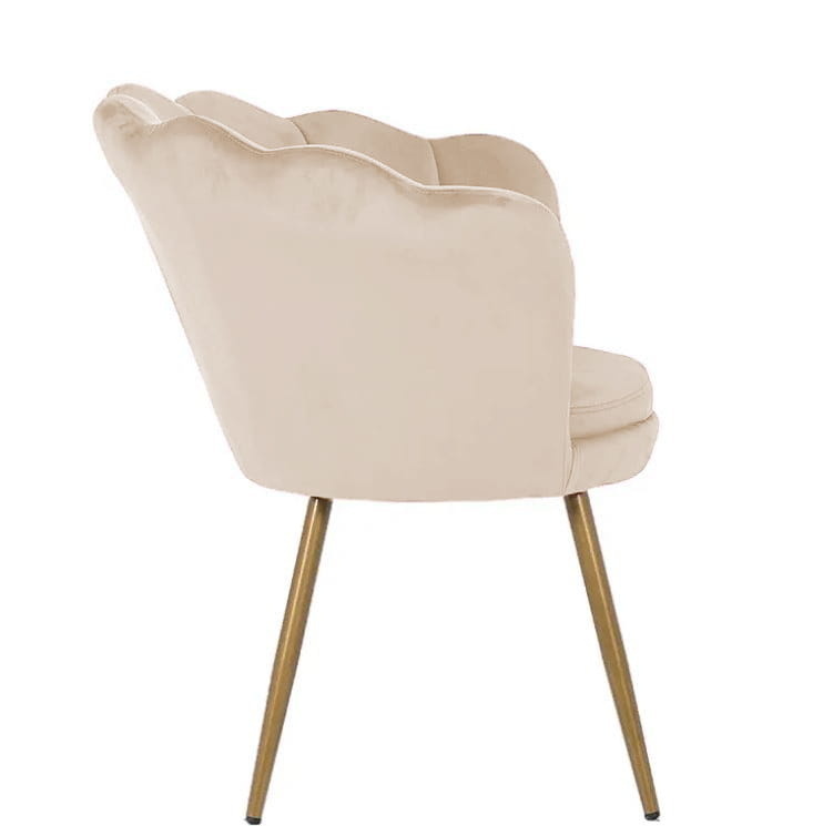 Schelp stoel - fauteuil - 58x51x88 cm - velvet - beige, goud