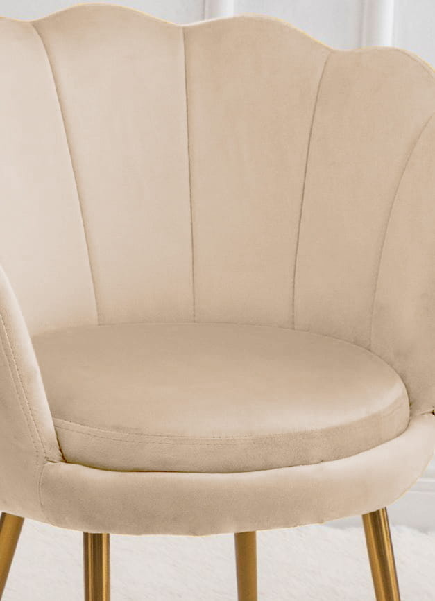 Schelp stoel - fauteuil - 58x51x88 cm - velvet - beige, goud