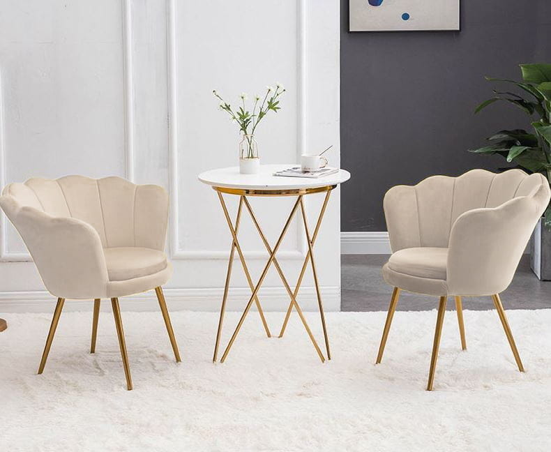 Schelp stoel - fauteuil - 58x51x88 cm - velvet - beige, goud