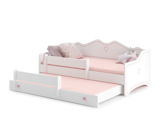 Kinderbed EMMA - bedbank met 2 matrassen - 160x80cm - wit roze