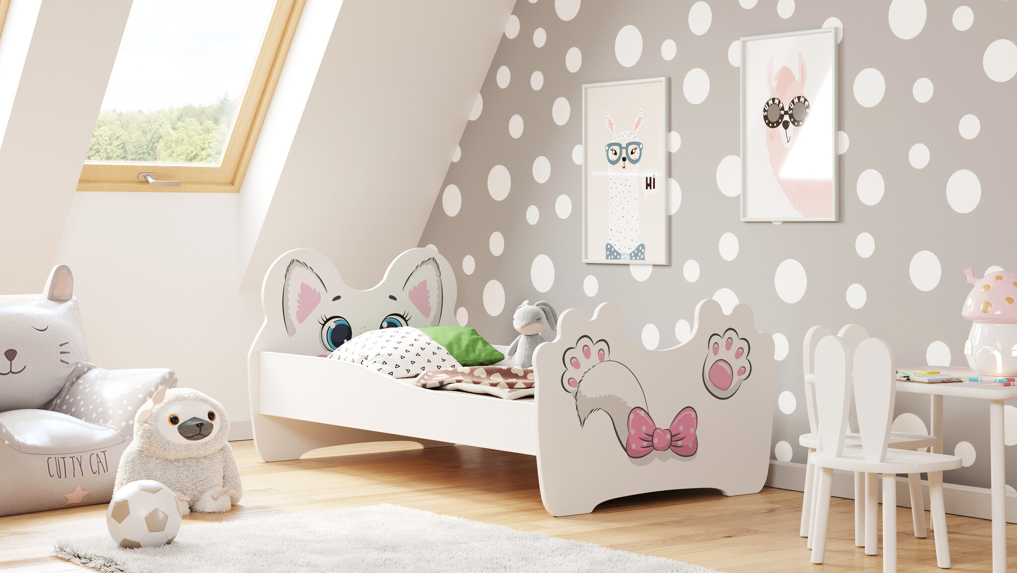 Peuterbed - kinderbed - roze poes - 160x80 cm - met matras