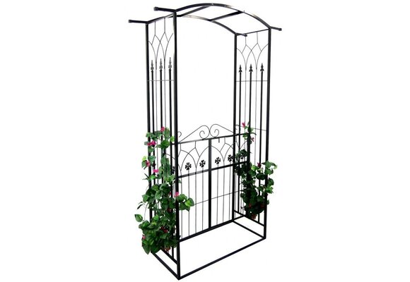 Gardenline - rozenboog metaal met hekje - 106x50x217cm - zwart