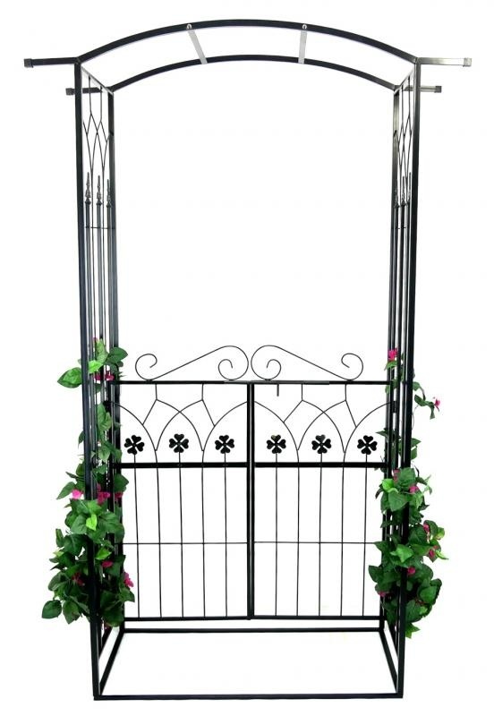 Gardenline - rozenboog metaal met hekje - 106x50x217cm - zwart
