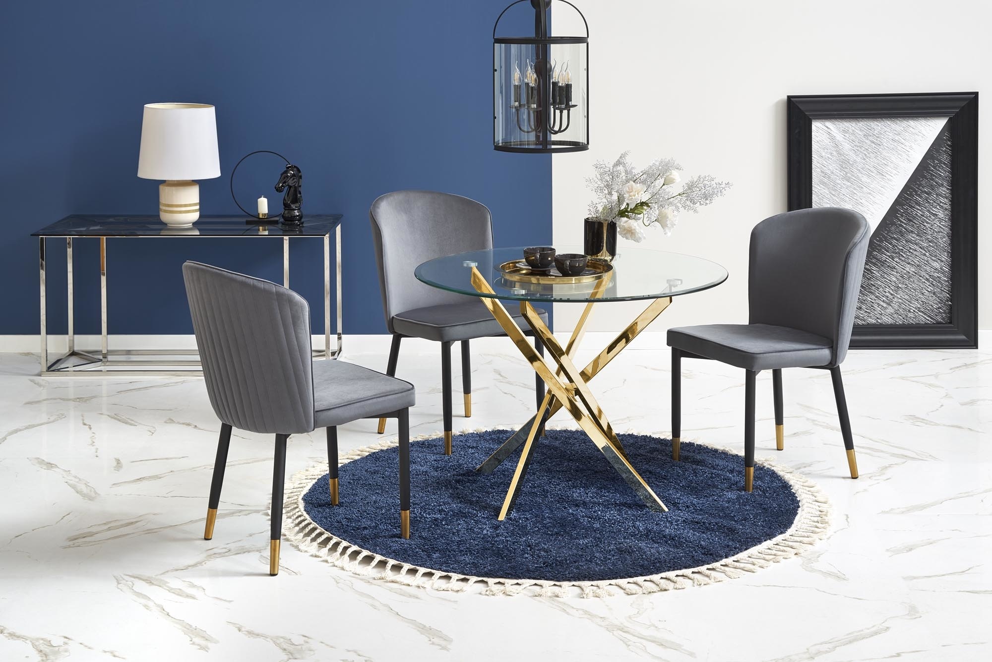 RAYMOND - eettafel - glas - rond - 100 cm - goud