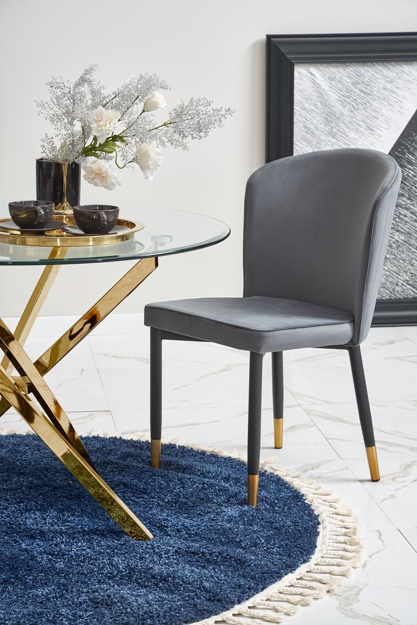 RAYMOND - eettafel - glas - rond - 100 cm - goud