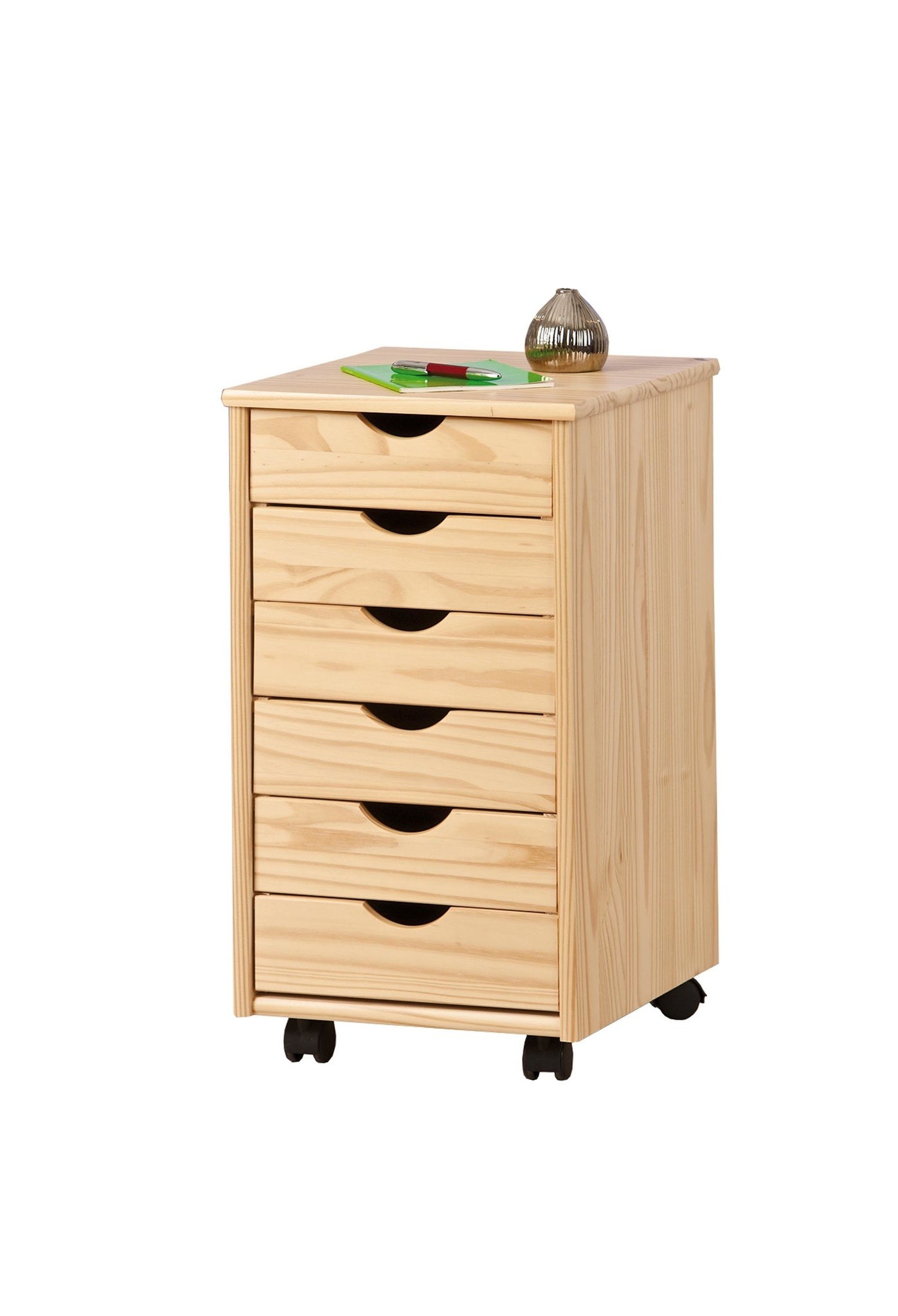 Ladekast NILS - 36x65x40 cm - met wieltjes - gelakt grenenhout