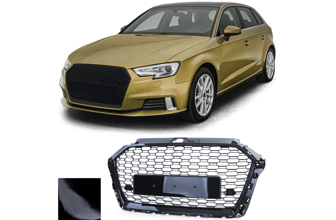 Honingraat grill - geschikt voor Audi A3 8V 16-20 - zwart glanzend - PDC geschikt