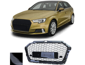 Honingraat grill - Audi A3 8V 16-20 - zwart glanzend - PDC geschikt