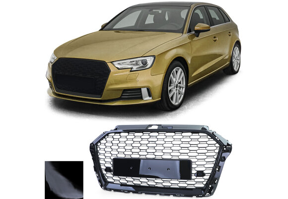 Honingraat grill - geschikt voor Audi A3 8V 16-20 - zwart glanzend - PDC geschikt