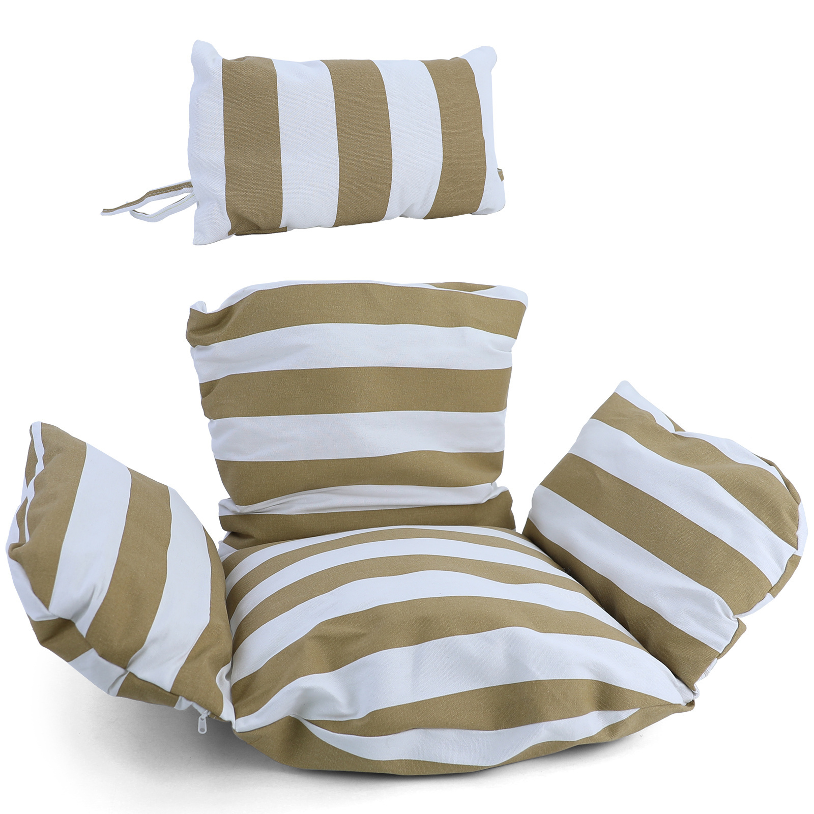 Hangstoel kussen - 2-delig - gestreept - bruin wit