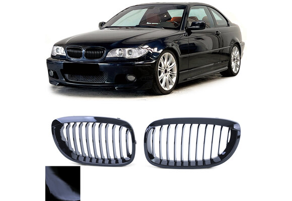 Grille nieren geschikt voor BMW 3 Serie E46 Coupe Cabrio 03-07 - zwart glans