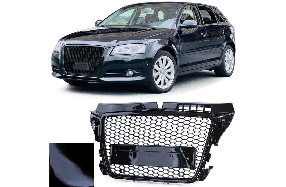 Honingraat grill geschikt voor Audi A3 8P 08-13 - ZWART GLANS - Sportoptiek