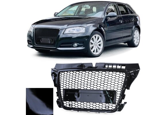 Honingraat grill geschikt voor Audi A3 8P 08-13 - ZWART GLANS - Sportoptiek