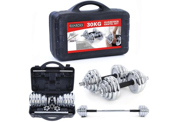 Dumbell set - halterset - 30 kg - chroom - in koffer