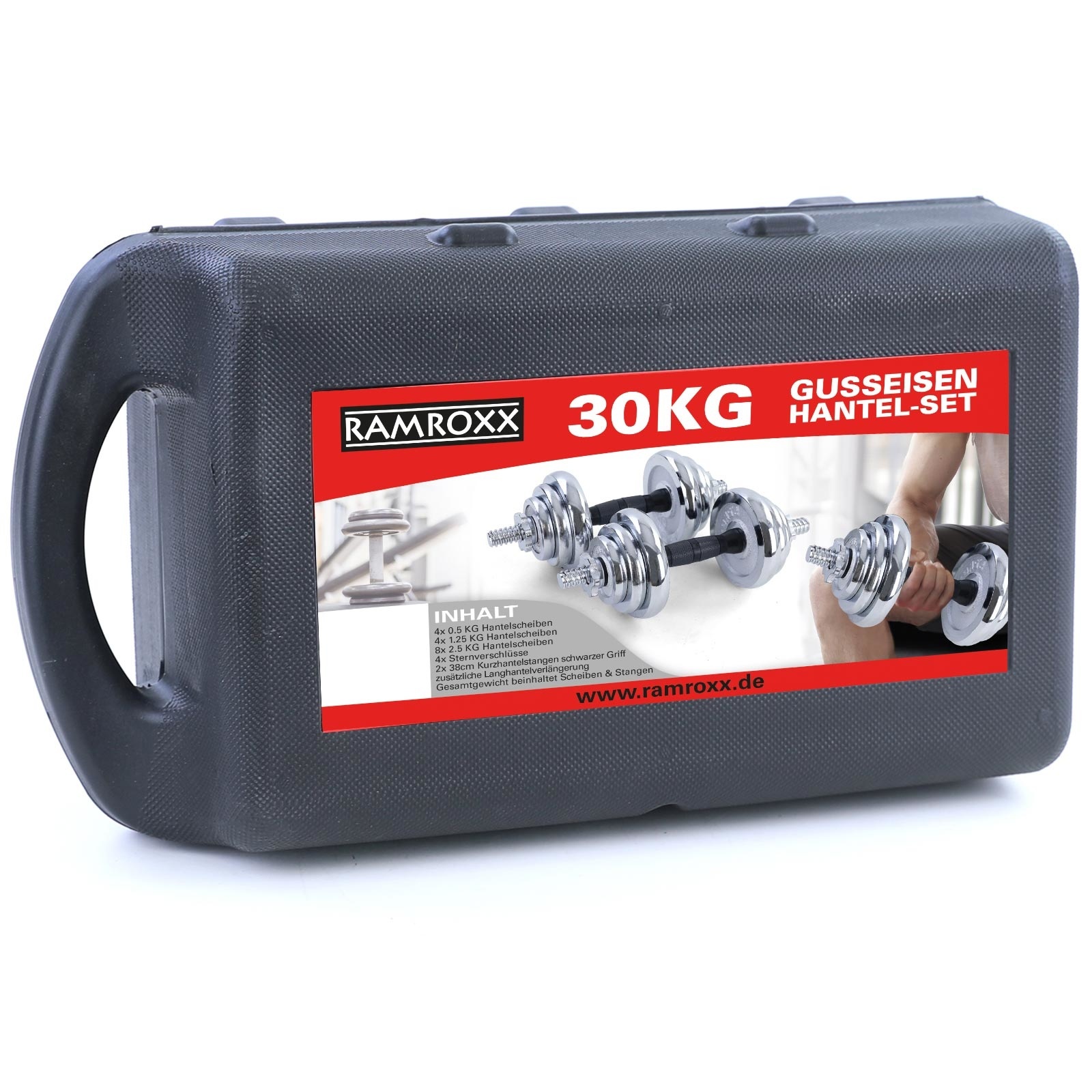Dumbell set - halterset - 30 kg - chroom - in koffer