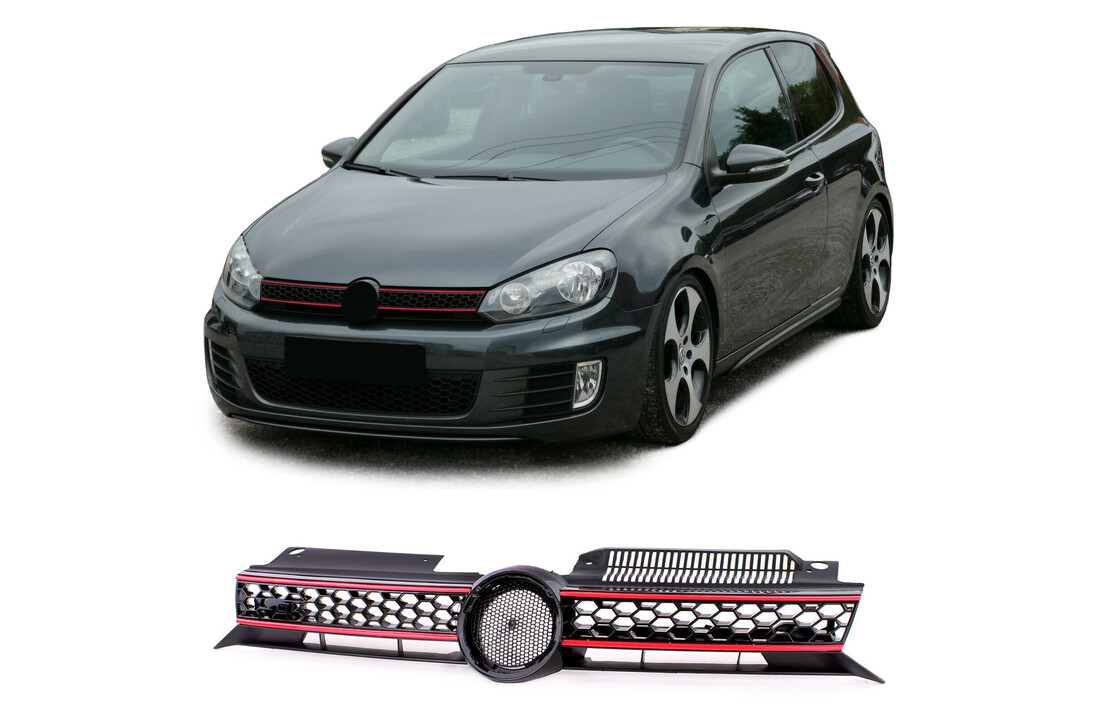 Honingraat grille - geschikt voor VW Golf 6 GTI 08-13 - sportief - zwart rood