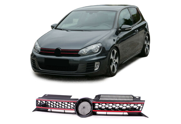 Honingraat grille - VW Golf 6 GTI 08-13 - sportief - zwart rood