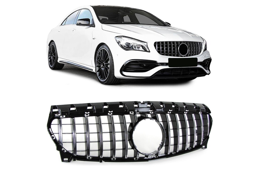 Autogrille geschikt voor Mercedes CLA C117 W117 16-19 - Sport rooster - GLANS ZWART/CHROOM