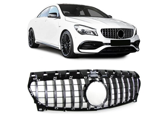 Autogrille geschikt voor Mercedes CLA C117 W117 16-19 - Sport rooster - GLANS ZWART/CHROOM