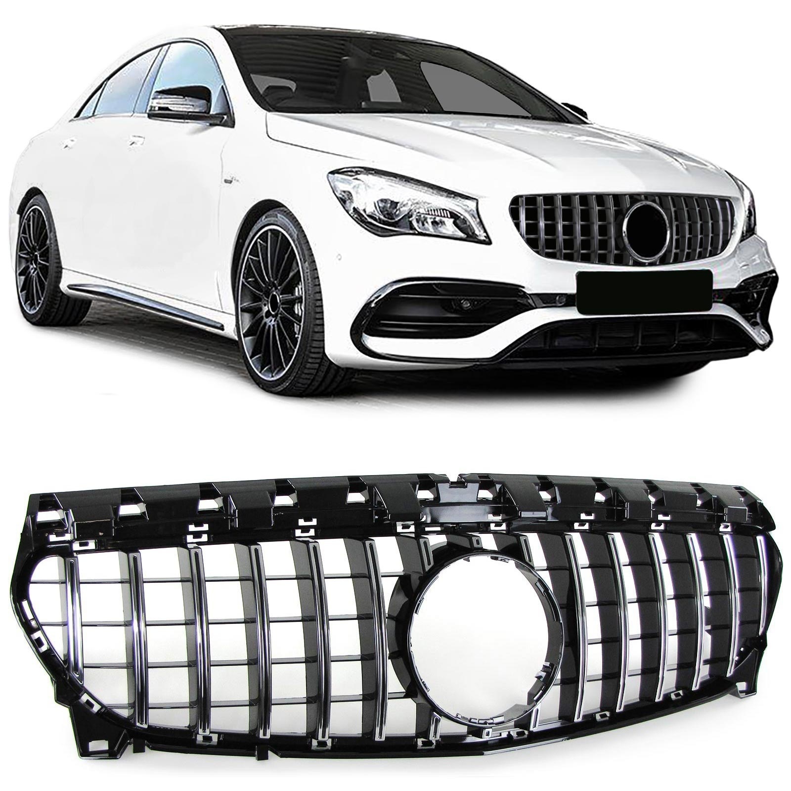 Autogrille - Mercedes CLA C117 W117 16-19 - Sport rooster - GLANS ZWART/CHROOM