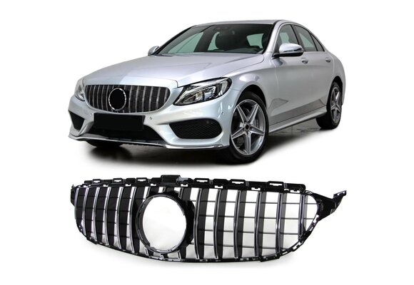Autogrille - geschikt voor Mercedes C klasse W205 S205 13-18 - zwart chroom