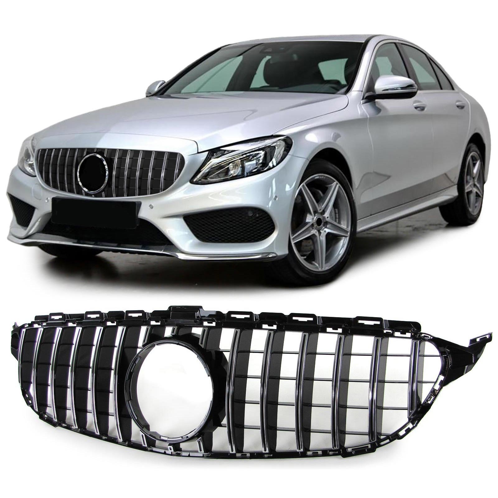 Autogrille - voor Mercedes C klasse W205 S205 13-18 - zwart chroom