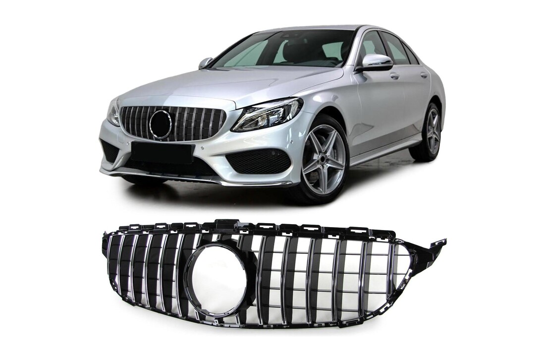 Autogrille - geschikt voor Mercedes C klasse W205 S205 13-18 - zwart chroom