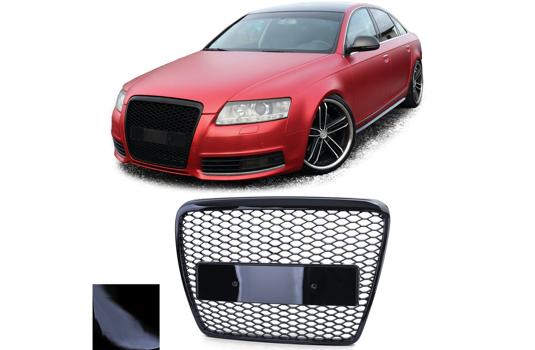 Honingraat grill - geschikt voor Audi A6 C6 4F 2008-2011 sedan/avant - glanzend zwart