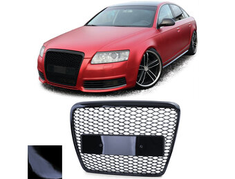 Honingraat grill - geschikt voor Audi A6 C6 4F 2008-2011 sedan/avant - glanzend zwart
