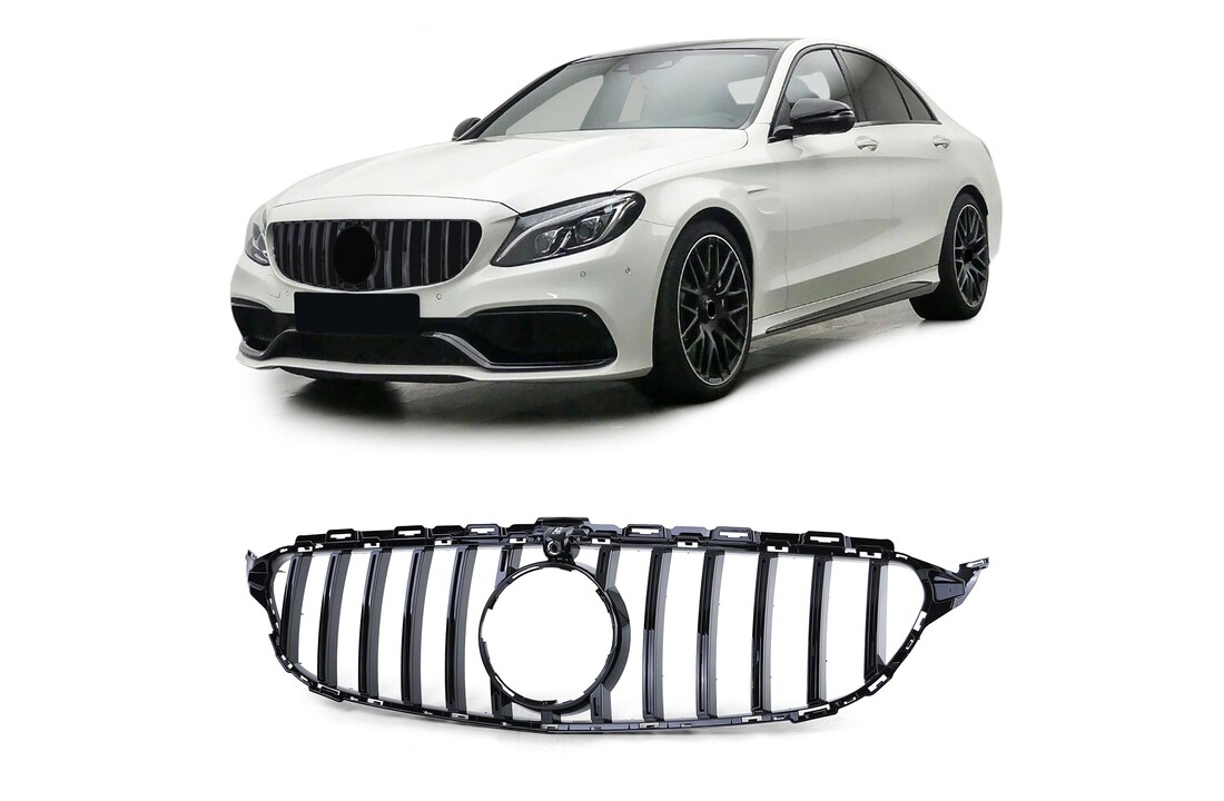 Grille geschikt voor Mercedes C-klasse W205 vanaf 2014 - sport look - glanzend zwart