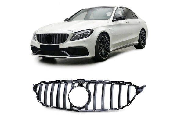 Grille geschikt voor Mercedes C-klasse W205 vanaf 2014 - sport look - glanzend zwart