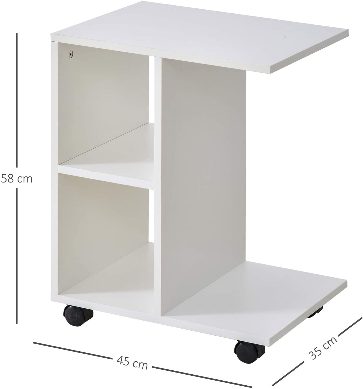 Bijzettafel - op wielen - 45x35x58 cm - wit