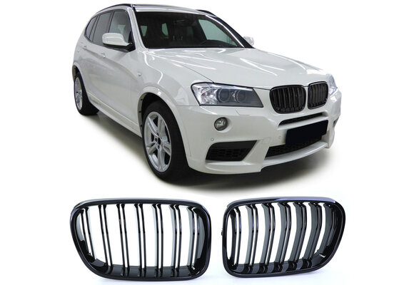 Sportgrille - geschikt voor BMW X3 F25 2010-2014 - dubbele stang - glans zwart