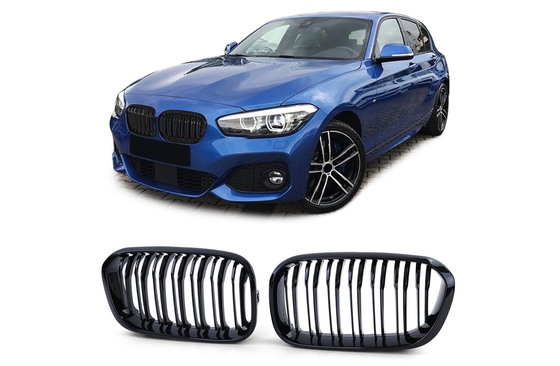 Sportgrille - BMW 1 Serie F20 F21 2015-2019 - dubbele stang - zwart glans
