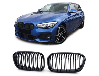 Sportgrille - BMW 1 Serie F20 F21 2015-2019 - dubbele stang - zwart glans