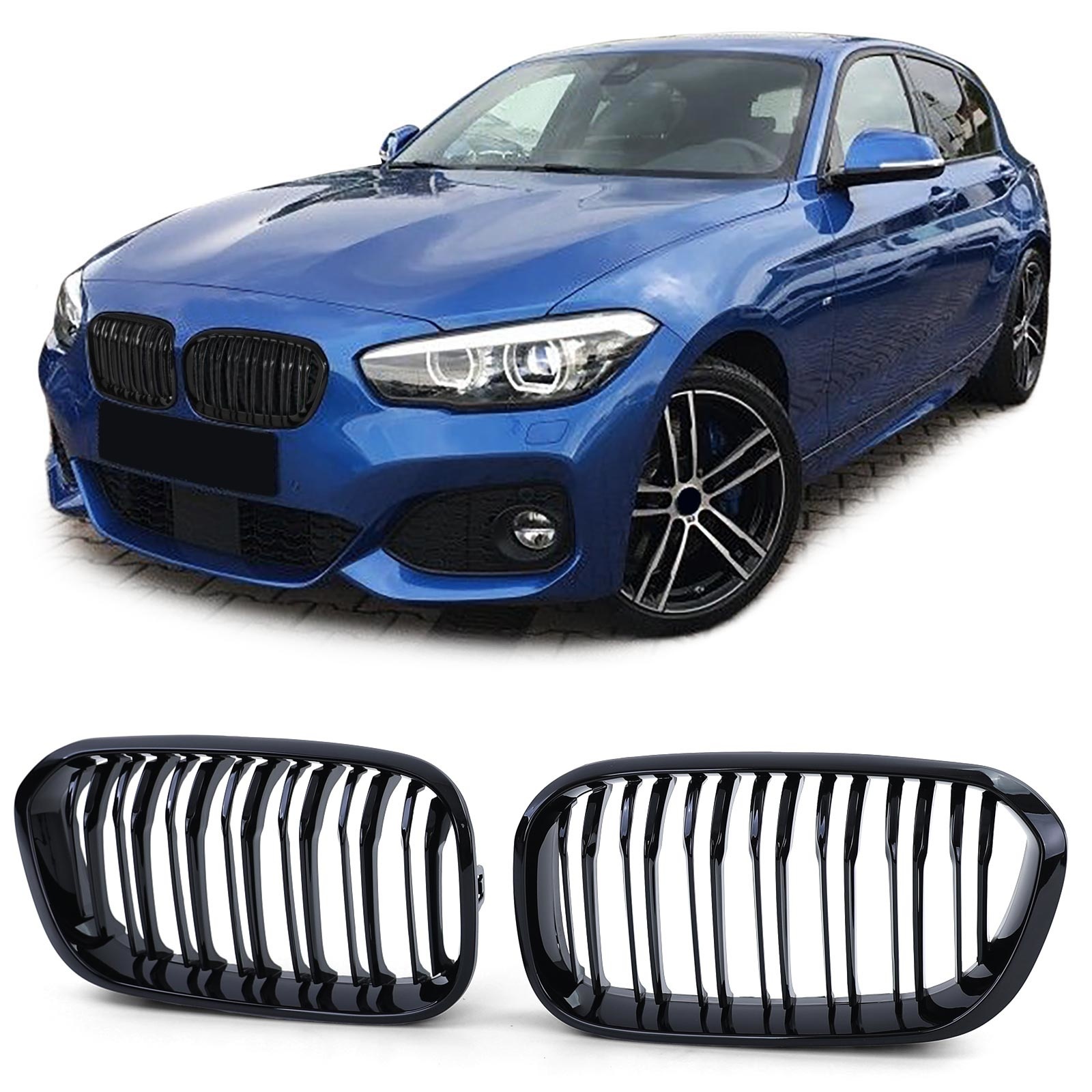 Sportgrille geschikt voor BMW 1 Serie F20 F21 2015-2019 - dubbele stang - zwart glans