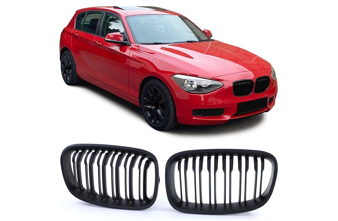 Grille nieren - geschikt voor BMW 1 serie F20 F21 2010-2014 - dubbele stang - mat zwart