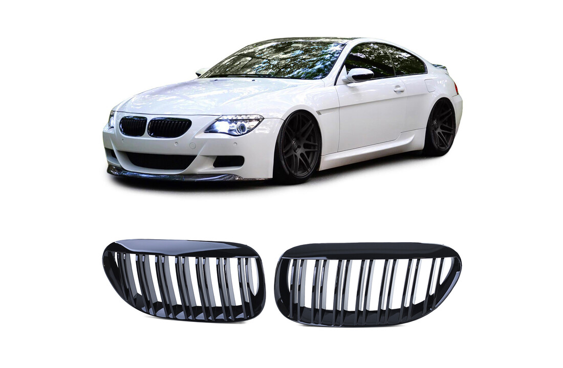 Autogrille geschikt voor BMW 6 Serie E63 E64 2004-2010 - dubbele spijl - zwart glans