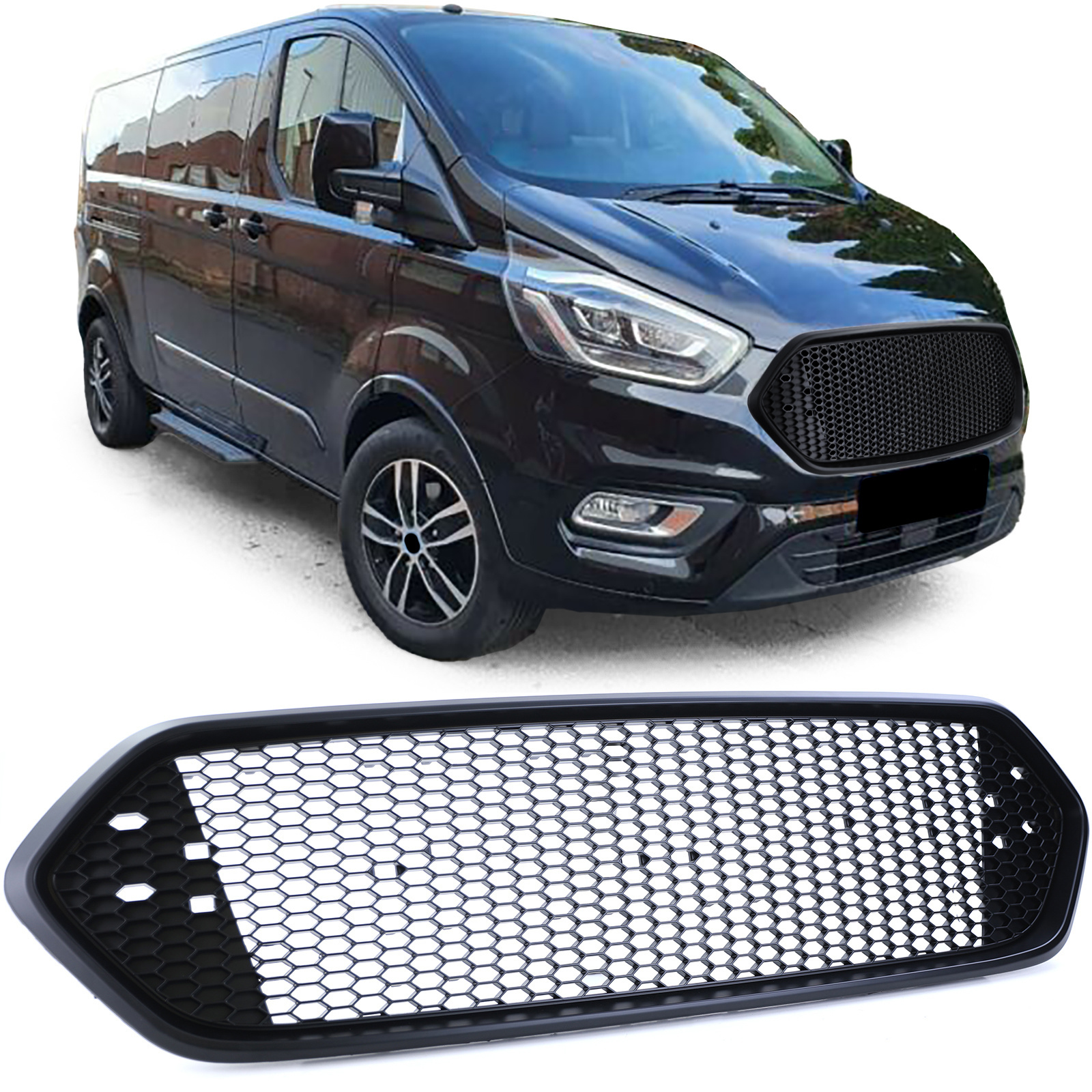 Honingraat grill geschikt voor Ford transit custom vanaf 2018 - sport zwart