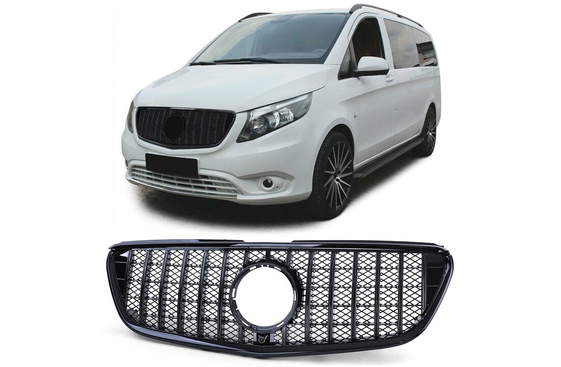 Autogrille geschikt voor Mercedes Vito W447 14-19 - zwart glanzend