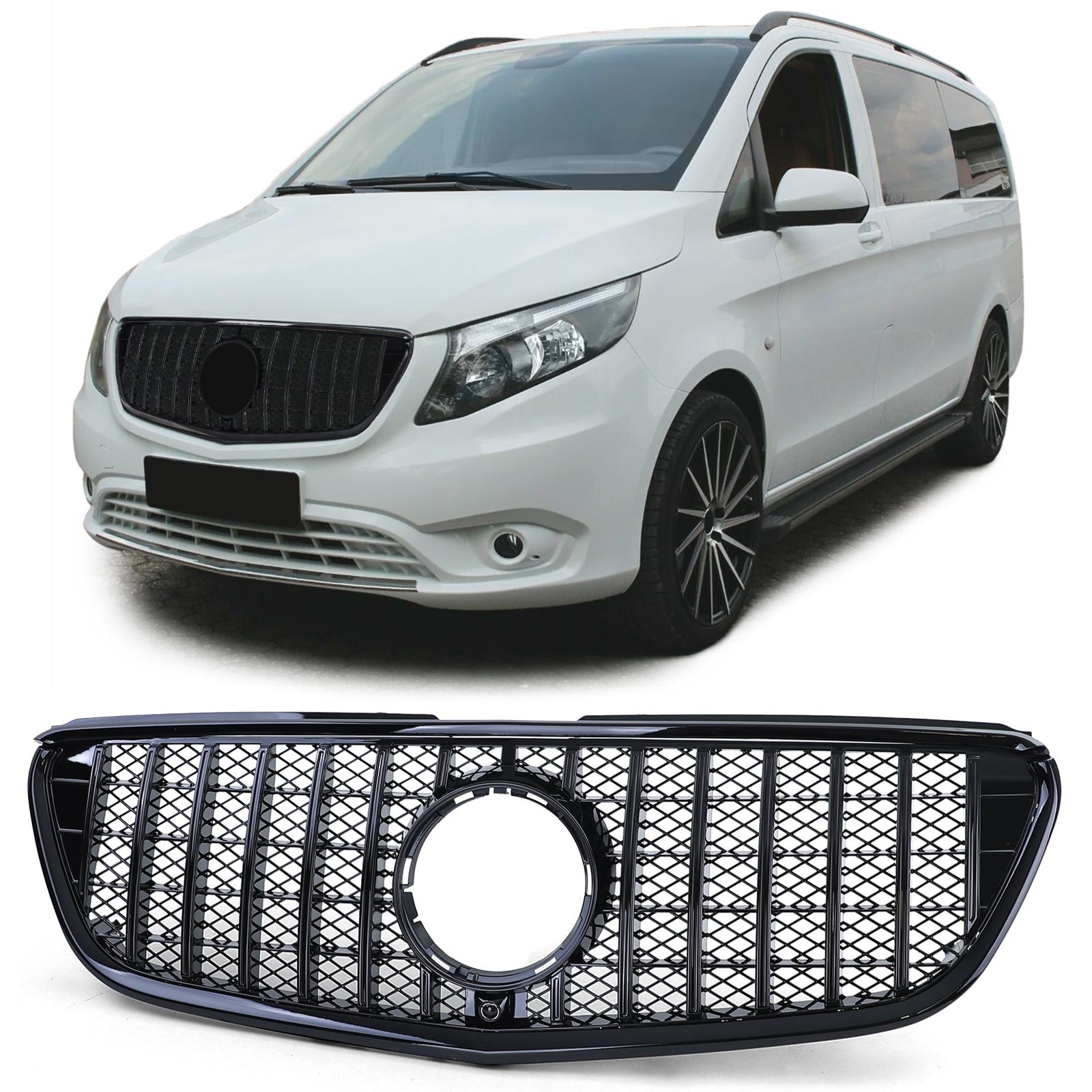 Autogrille geschikt voor Mercedes Vito W447 14-19 - zwart glanzend