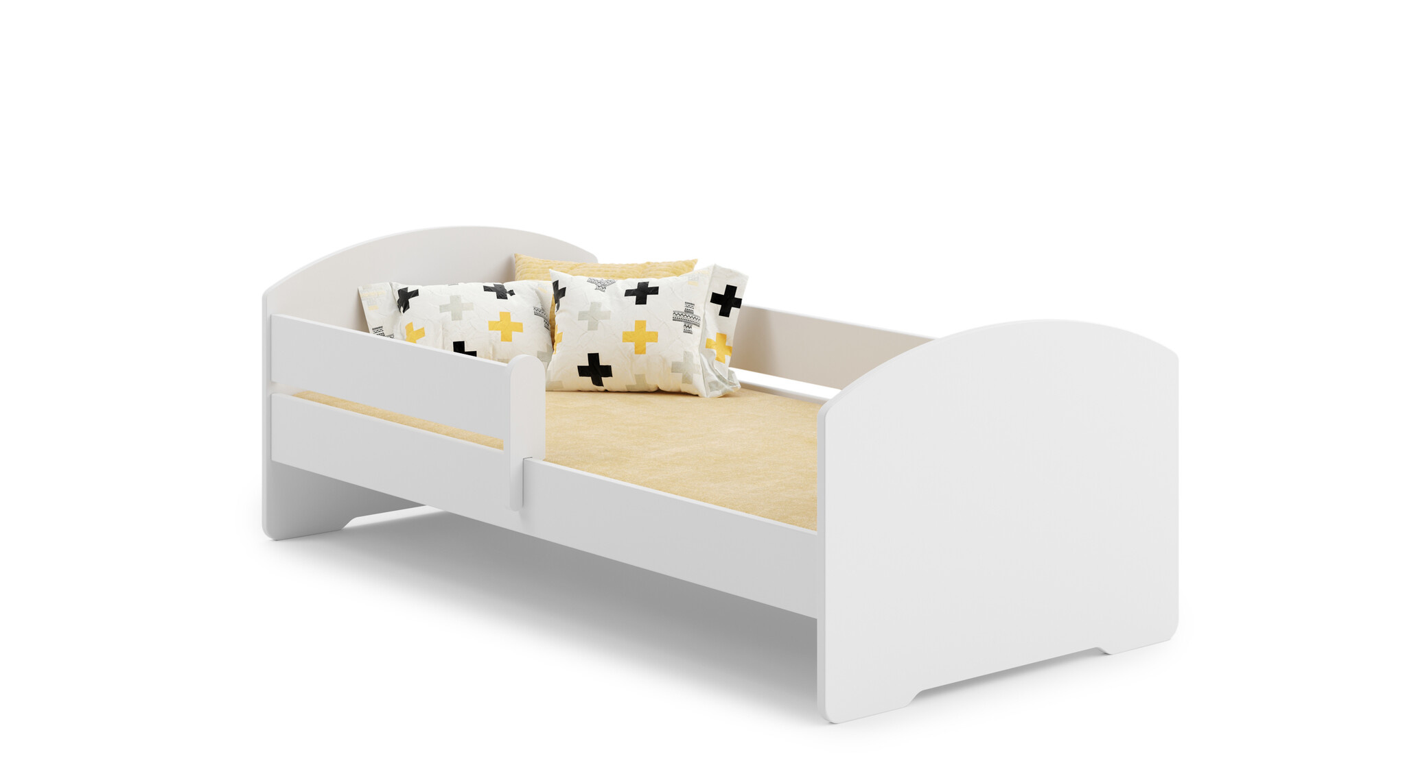 Peuterbed LUK - kinderbed met hek en matras - 160x80 cm - wit